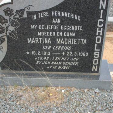 NICHOLSON Martina Magrietta nee LESSING 1913-1969