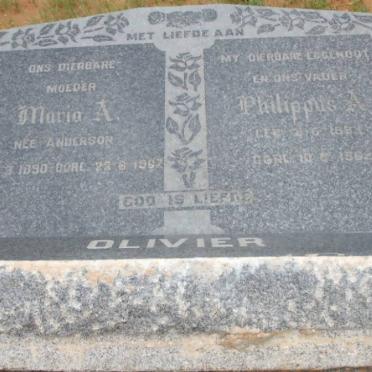 OLIVIER Philippus A. 1883-1962 &amp; Maria A. ANDERSON 1890-1967