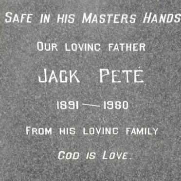 PETE Jack 1891-1980