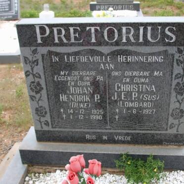 PRETORIUS Johan Hendrik P. 1925-1990 &amp; Christina J.E.P. LOMBARD 1927-