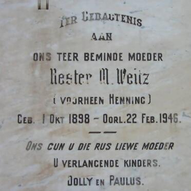 WEITZ Hester M. nee HENNING 1898-1946
