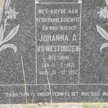 WESTHUIZEN Johanna A., v.d. nee LOUW 1921-1952