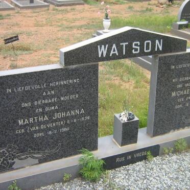 WATSON Michael Daniel 1924-1982 &amp; Martha Johanna VAN DEVENTER 1938-1988
