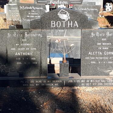 BOTHA Anthonie 1900-1989 &amp; Aletta Cornelia VAN HUYSSTEEN 1899-1995