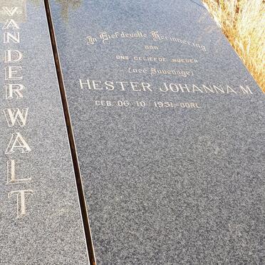 WALT Stephanus Christiaan, van der 1947-1991 &amp; Hester Johanna M. DUVENAGE 1951-