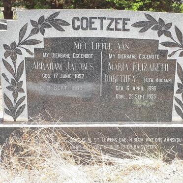 COETZEE Abraham Jacobus 1892-1968 &amp; Maria Elizabeth Dorethea AUCAMP 1890-1955