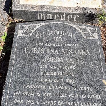 JORDAAN Christina Susanna nee VAN NIEKERK 1873-1910