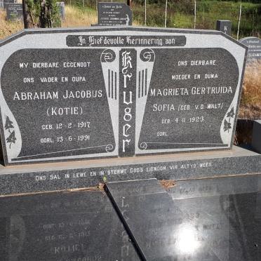 KRUGER Abraham Jacobus 1917-1991 &amp; Magrieta Gertruida Sofia V.D. WALT 1923-