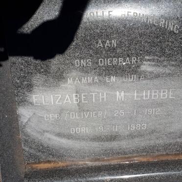 LUBBE Elizabeth M. nee OLIVIER 1912-1983