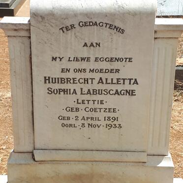 LABUSCAGNE Huibrecht Alletta Sophia nee COETZEE 1891-1933
