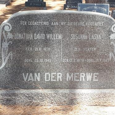 MERWE Jonathan David Willem, van der 1871-1945 &amp; Susanna Lasya VENTER 1878-1967