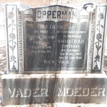 OPPERMAN Diederik Johannes 1880-1951 &amp; Albertha Cecilia  SCHOOMBEE 1883-1948