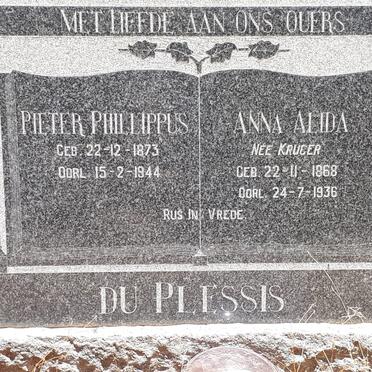 PLESSIS Pieter Phillippus, du 1873-1944 &amp; Anna Alida KRUGER 1868-1936