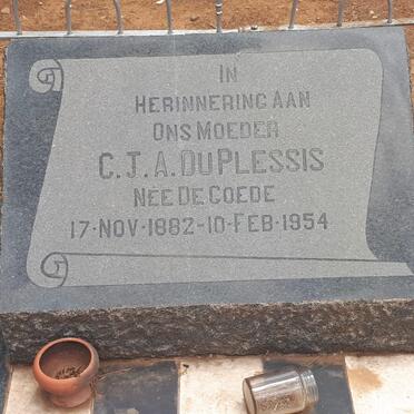 PLESSIS C.J.A., du nee DE GOEDE 1882-1954