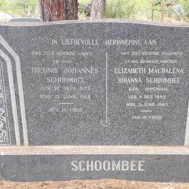 SCHOOMBEE Theunis Johannes 1877-1965 &amp; Elizabeth Magdalena Johanna OPPERMAN 1882-1945