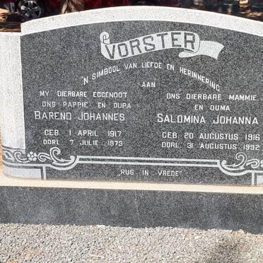 VORSTER Barend Johannes 1917-1973 &amp; Salomina Johanna 1916-1992