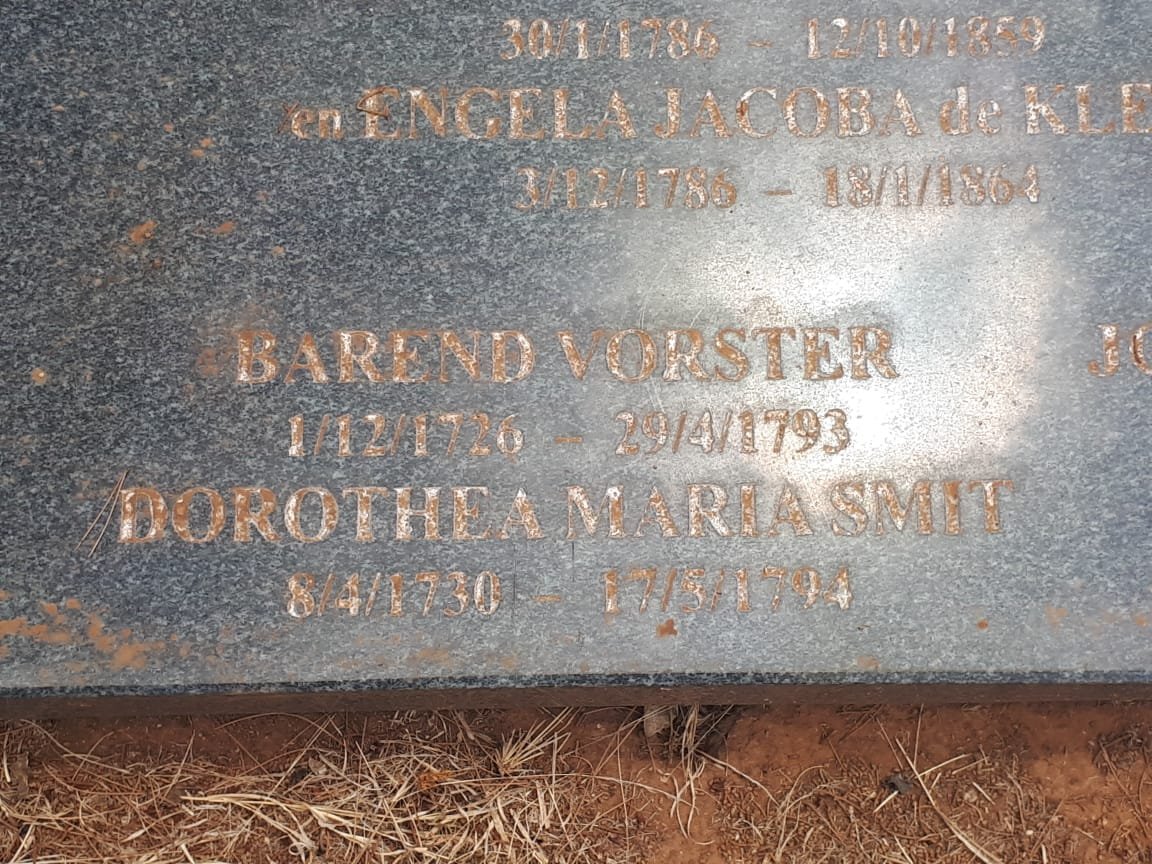 VORSTER Barend 1726-1793 &amp; Dorothea Maria SMIT 1730-1794