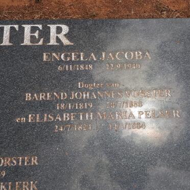 VORSTER Barend Johannes 1819-1888 &amp; Elisabeth Maria PELSER 1824-1884 :: VORSTER Engela Jacoba 1848-1940