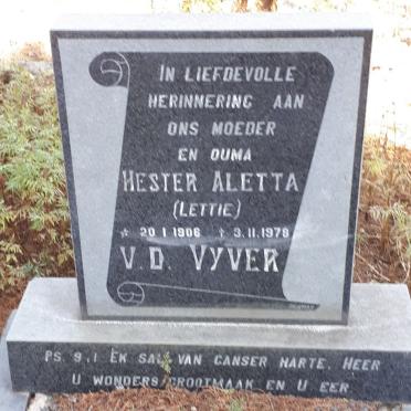 VYVER Hester Aletta, van der 1906-1978