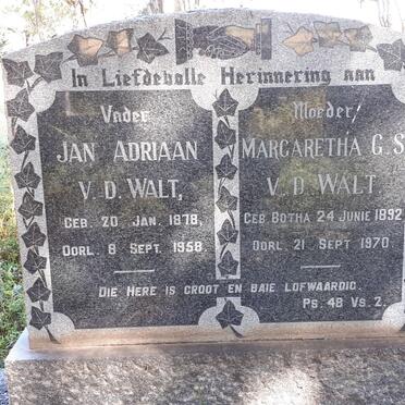 WALT Jan Adriaan, van der 1878-1958 &amp; Margaretha G.S. BOTHA 1892-1970