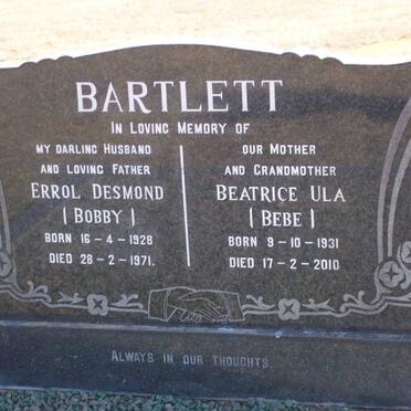 BARTLETT Errol Desmond 1928-1971 &amp; Beatrice Ula 1931-2010