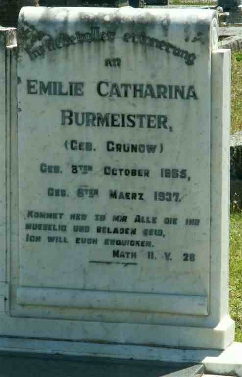 BURMEISTER Emilie Catharina nee GRUNOW 1865-1937