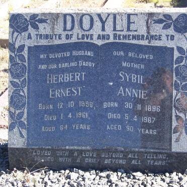 DOYLE Herbert Ernest 1896-1961 &amp; Sybil Annie 1896-1987