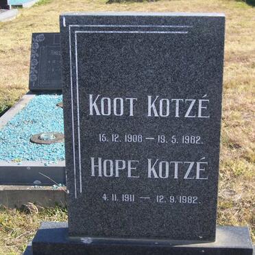 KOTZE Koot 1908-1982 &amp; Hope 1911-1982