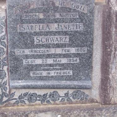SCHWARZ Isabella Janette nee RHEEDER 1886-1954