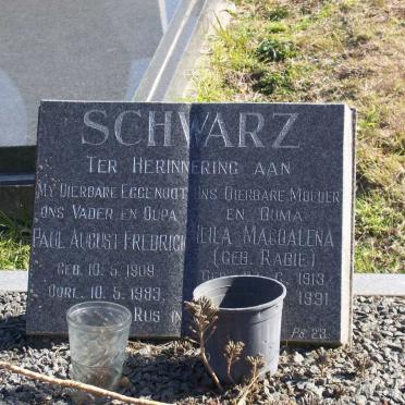 SCHWARZ Paul August Fredrick 1909-1983 &amp; Hella Magdalena RABIE 1913-1991