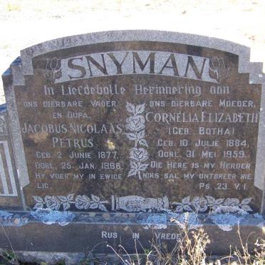 SNYMAN Jacobus Nicolaas Petrus 1877-1966 &amp; Cornelia Elizabeth BOTHA 1884-1959