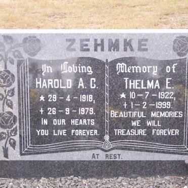 ZEHMKE Harold A.C. 1918-1979 &amp; Thelma E. 1922-1999