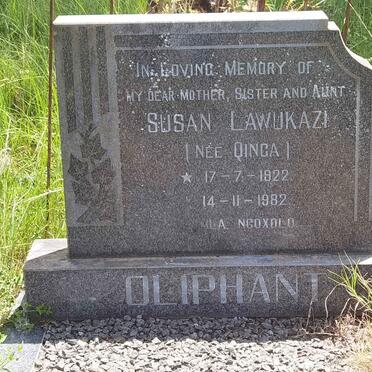 OLIPHANT Susan Lawukazi nee QINGA 1922-1982
