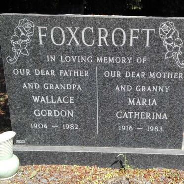 FOXCROFT Wallace Gordon 1906-1982 &amp; Maria Catherina 1916-1983