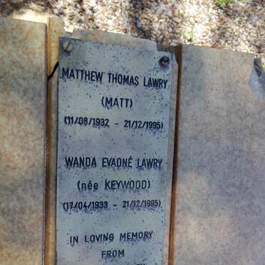 LAWRY Mathew Thomas 1932-1995 &amp; Wanda Evadné KEYWOOD 1933-1995