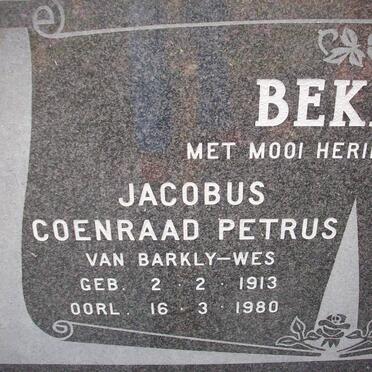 BEKKER Jacobus Coenraad Petrus 1913-1980