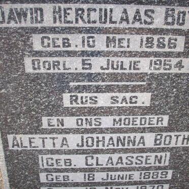 BOTHA Dawid Herculaas 1886-1954 &amp; Aletta Johanna CLAASSEN 1889-1970