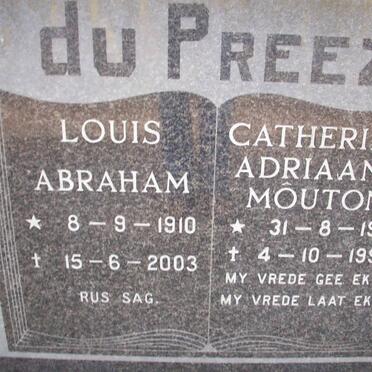 PREEZ Louis Abraham, du 1910-2003 &amp; Catherina Adriaana MOUTON 1917-1992