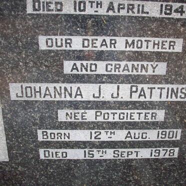 PATTINSON William Robert 1899-1945 &amp; Johanna J.J. POTGIETER 1901-1978