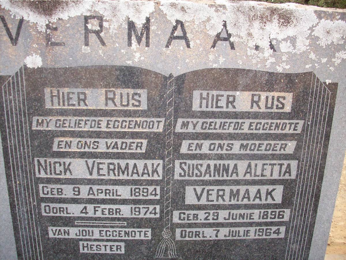 VERMAAK Nick 1894-1974 &amp; Susanna Aletta 1896-1964