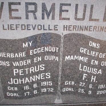 VERMEULEN Petrus Johannes 1915-1972 &amp; Louisa F.H. 1917-2000