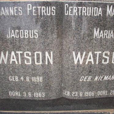WATSON Johannes Petrus Jacobus 1898-1963 &amp; Gertruida Magdalena Maria NIEMAND 1906-1974