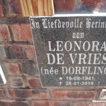 VRIES Leonora, de nee DORFLING 1941-2016