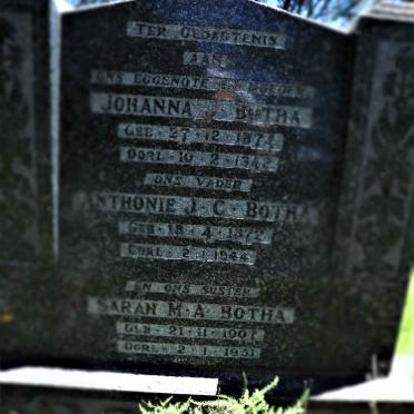 BOTHA Antonie J.C. 1872-1944 &amp; Johanna J. 1874-1942