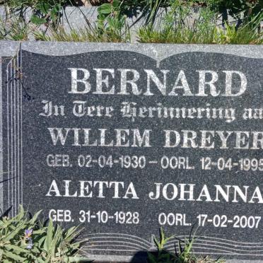 BERNARD Willem Dreyer 1930-1995 &amp; Aletta Johanna 1928-2007