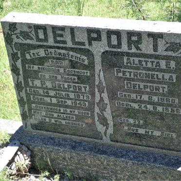 DELPORT T.P. 1879-1943 &amp; Aletta E. Petronella 1880-1956