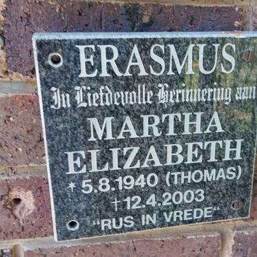ERASMUS Martha Elizabeth nee THOMAS 1940-2003
