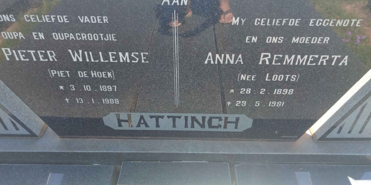 HATTINGH Pieter Willemse 1897-1988 &amp; Anna Remmerta LOOTS 1898-1981