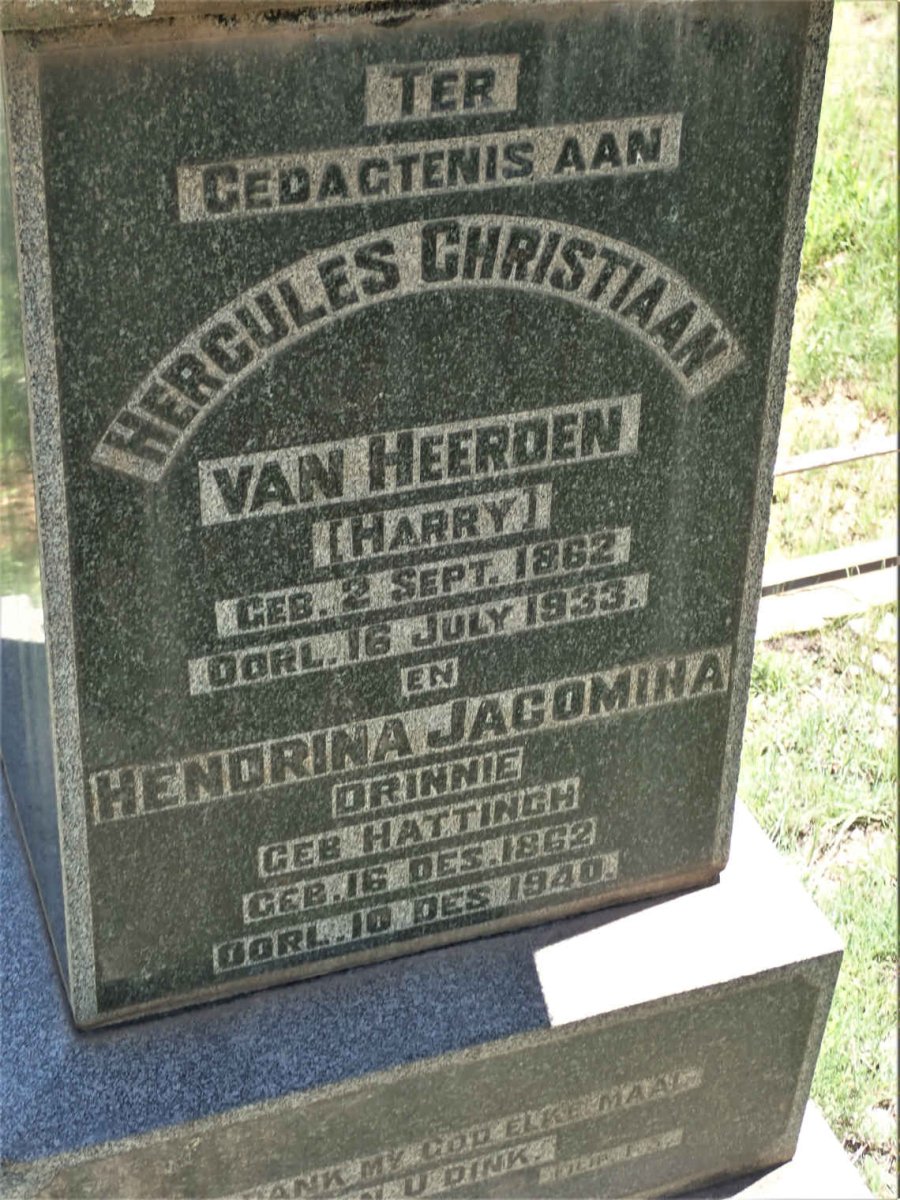 HEERDEN Hercules Christiaan, van 1862-1933 &amp; Hendrina Jacomina HATTINGH 1862-1940