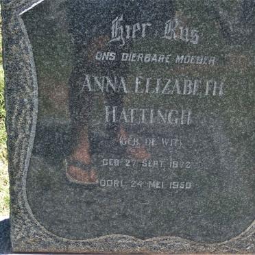 HATTINGH Anna Elizabeth nee DE WIT 1872-1950